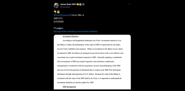 Crypto Influencer reports CoinShare filing XRP ETF with Nasdaq