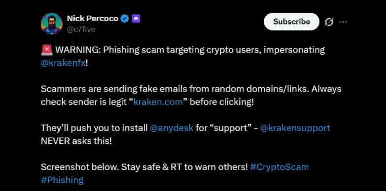 Nick Percoco highlights the new phishing scam that is being carried out in the name of Kraken Nick Percoco highlights the new phishing scam that is being carried out in the name of Kraken