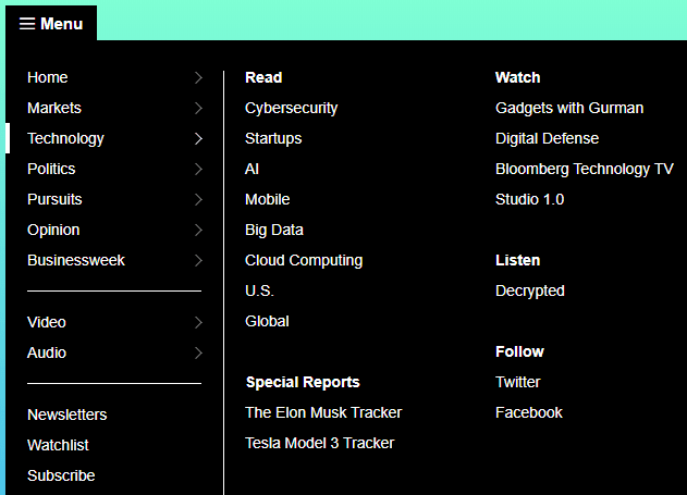 Website Toggle Menu Examples Text Bloomberg Inspired Multi-level Toggle Menu In Pure CSS | CSS Script