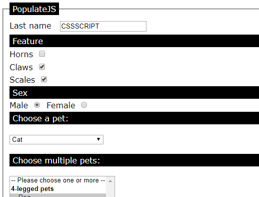 Populate Form fields From JSON – populatejs