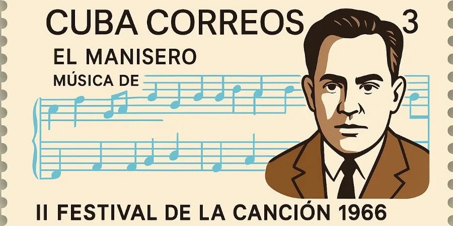Imagen generada con IA, basada en un sello postal cubano dedicado a Moisés Simons.