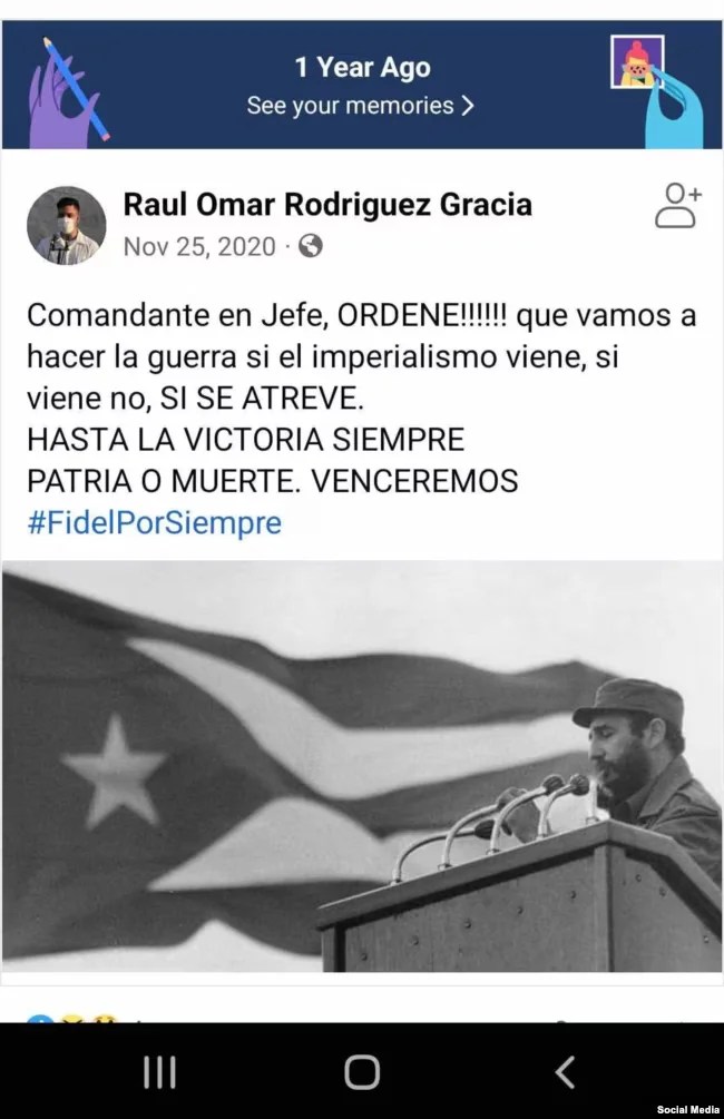 Una publicación de Raúl Omar Rodríguez Gracia en su antiguo perfil de Facebook, ya eliminado 