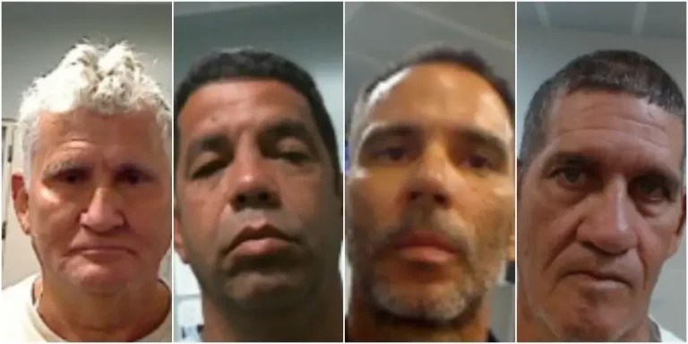 De izquierda a derecha, Saturnino Durán, Frank René Gacita Borges, Vladimir García y Sergio Velázquez Carnero, cuatro de los presuntos criminales sexuales cubanos detenidos en Florida este mes