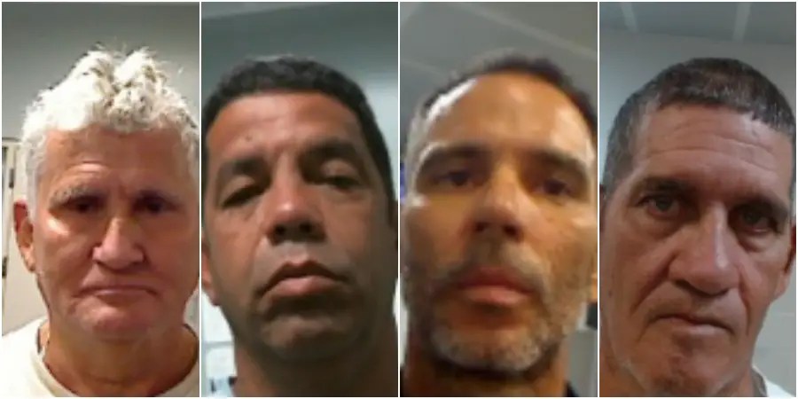 De izquierda a derecha, Saturnino Durán, Frank René Gacita Borges, Vladimir García y Sergio Velázquez Carnero, cuatro de los presuntos criminales sexuales cubanos detenidos en Florida este mes