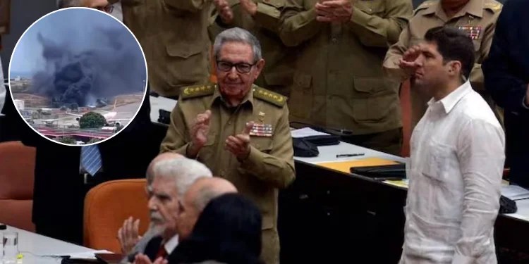 Raúl Guillermo Rodríguez Castro (de pie en el extremo derecho) acompañando a su abuelo, el dictador Raúl Castro / En la burbuja, el accidente del del jet privado Learjet 55 matrícula YV3440