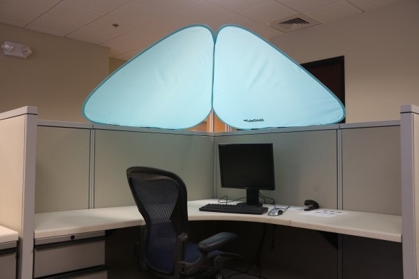 Equipped with a shield on one side to provide more directional illumination. Cubeshield Remove Glare Improve Privacy Enhance Productivity Cubeshield Light Blue