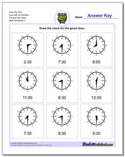 telling analog time full and half hours