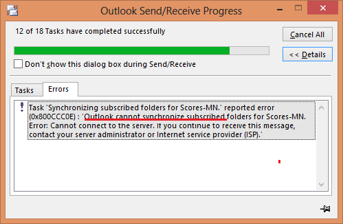 An unknown error occurred, error code: How To Fix Outlook Cannot Synchronize Subscribed Folders Error