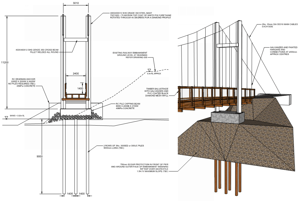 Newnham Rd Bridge Suspension Bridge Pier Details DC Structures Studio