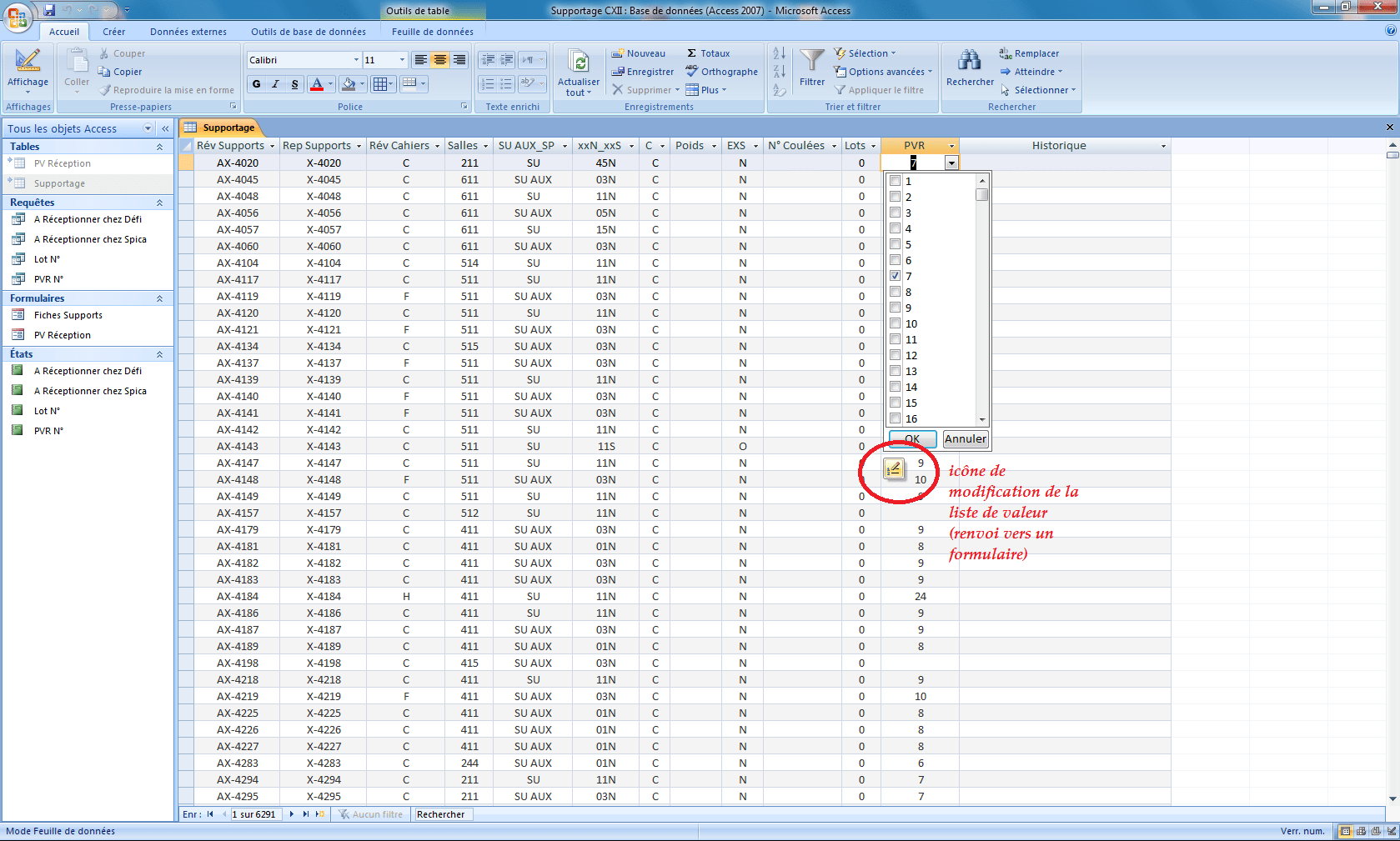 Modification de liste déroulante dans une requête access
