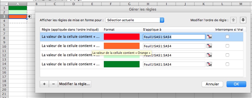 Comment ajouter de la couleur à la liste déroulante dans excel? Faire Une Liste Deroulante Avec 4 Couleurs Sans Texte Vert Fonce Vert Clair Orange Rouge