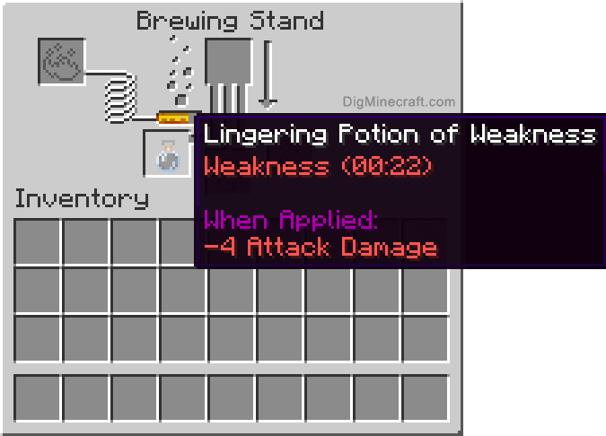 Minecraft potions recipes and levels; How to make a Lingering Potion of Weakness (0:22) in Minecraft