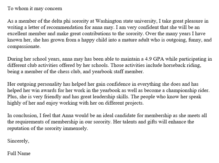 How to write a recommendation letter for sorority recruitment