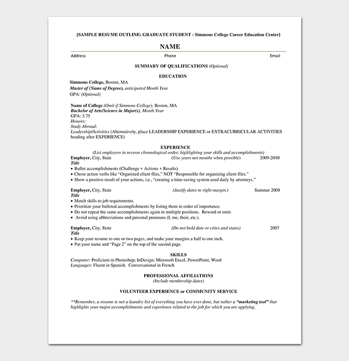 Has experience working for retailers, such as old navy and gap. Resume Outline Template Free Formats Examples Samples