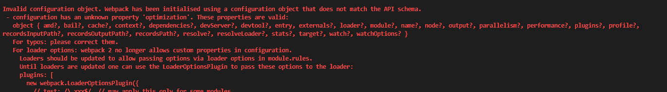 Invalid configuration object - optimisation - Webpack 3.x