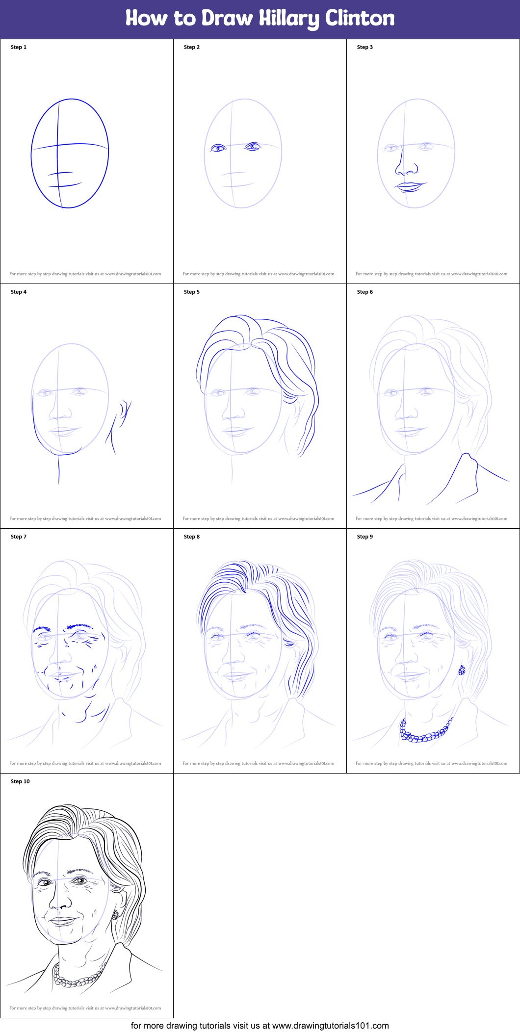 Learn how to draw democratic presidential candidate hillary rodham clinton in this step by step drawing tutorial. How To Draw Hillary Clinton Printable Step By Step Drawing Sheet Drawingtutorials101 Com