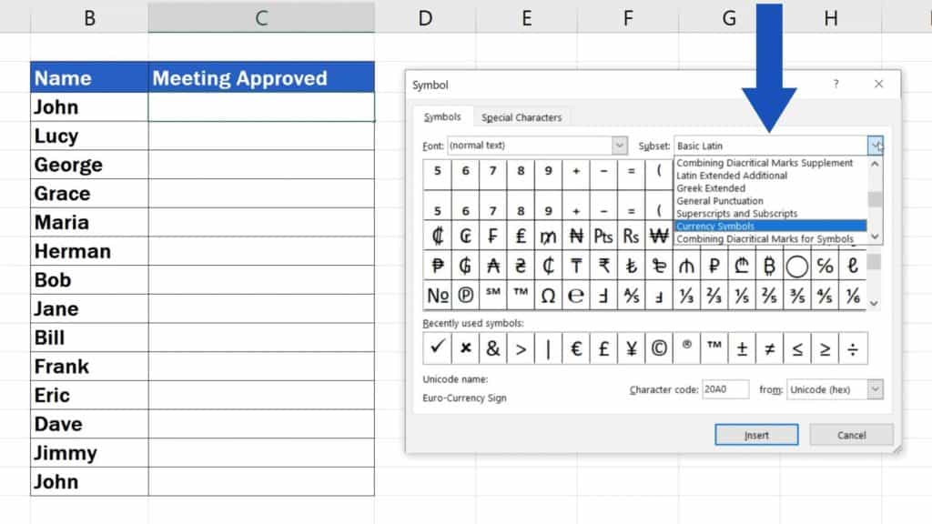 Click the symbol item, then you will view : How To Insert A Symbol In Excel