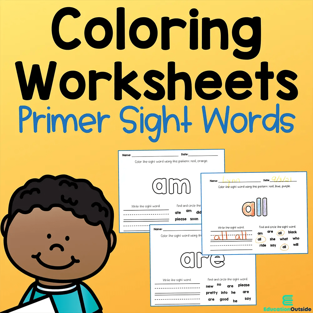 sight word coloring worksheets dolch primer no prep printable set
