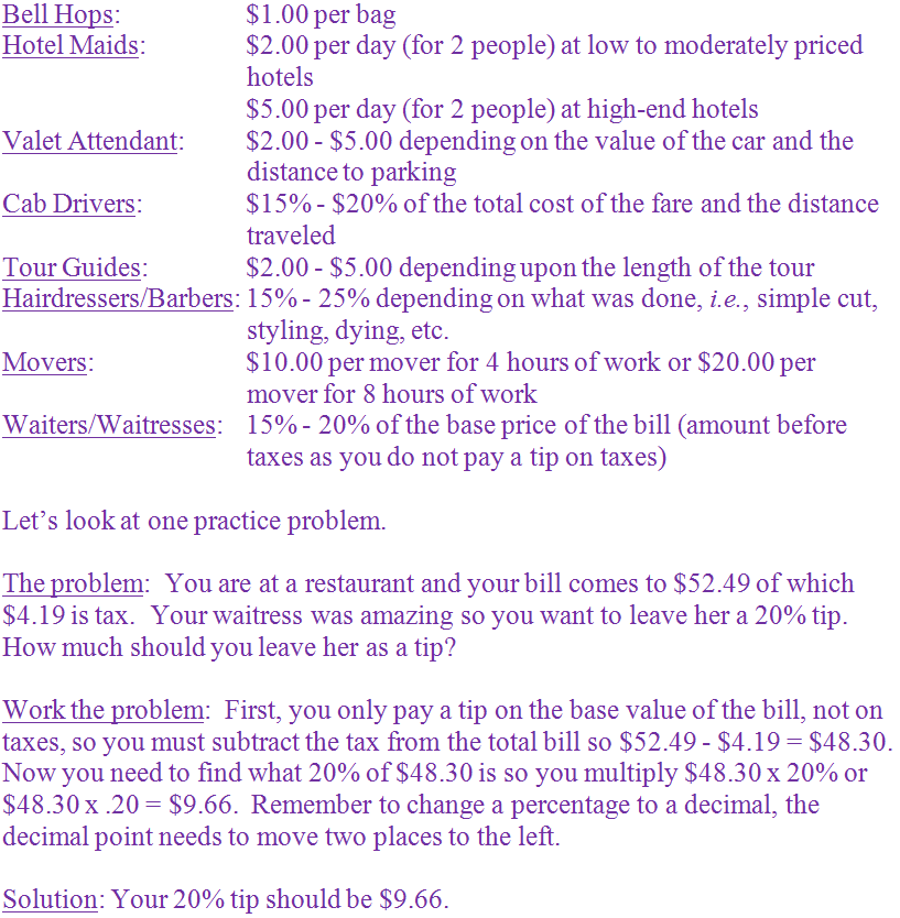 1) in a department store, a $40 dress is marked, save 25%. Grades 6 7 And 8 Math Middle School Consumer Math Calculating Amount Of Tip