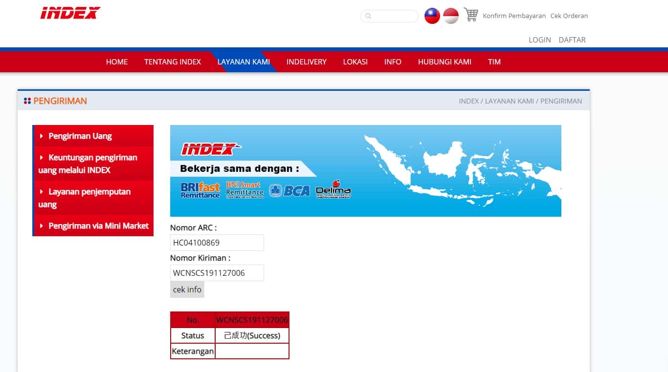 INDEX | Indonesia Delivery Express-Cek Status Kiriman Uang Gampang