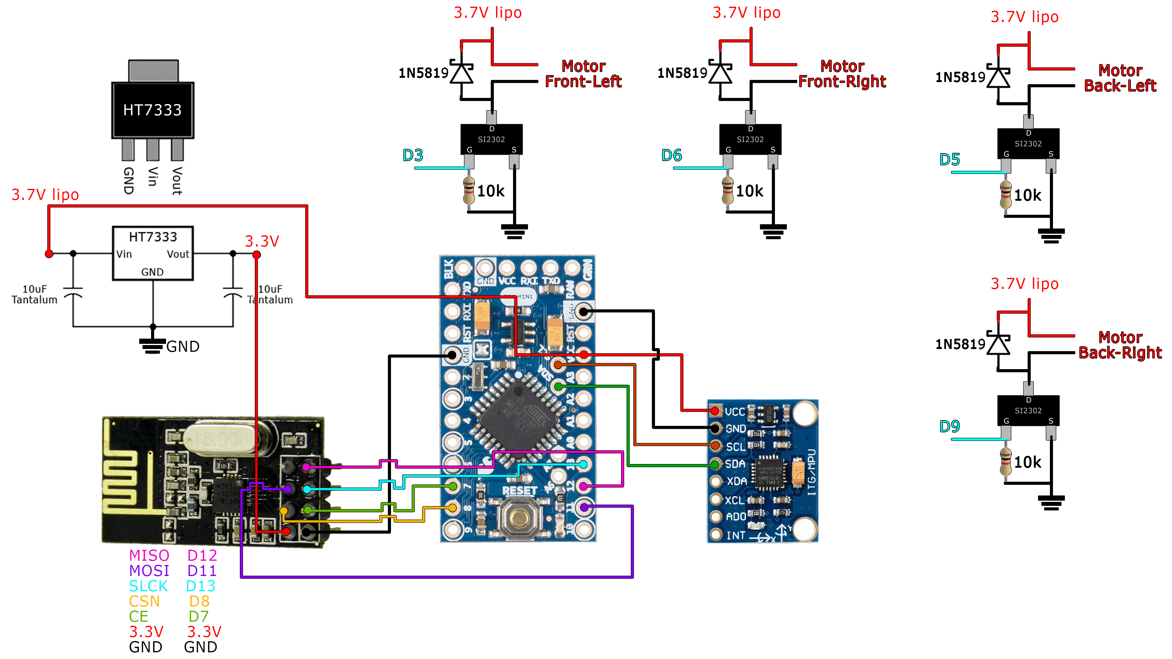 A bluetooth module and some sensor to (like temperature and humidity)?. Brushed drone Arduino schematic nano pro mini