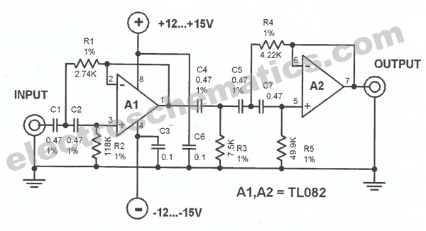 Ic1 = ic amp 741; Subsonic Audio Filter Circuit