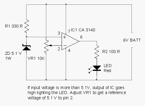 Straight lines have been used to connect the two terminals of the battery to . Low Battery Indicator Circuit