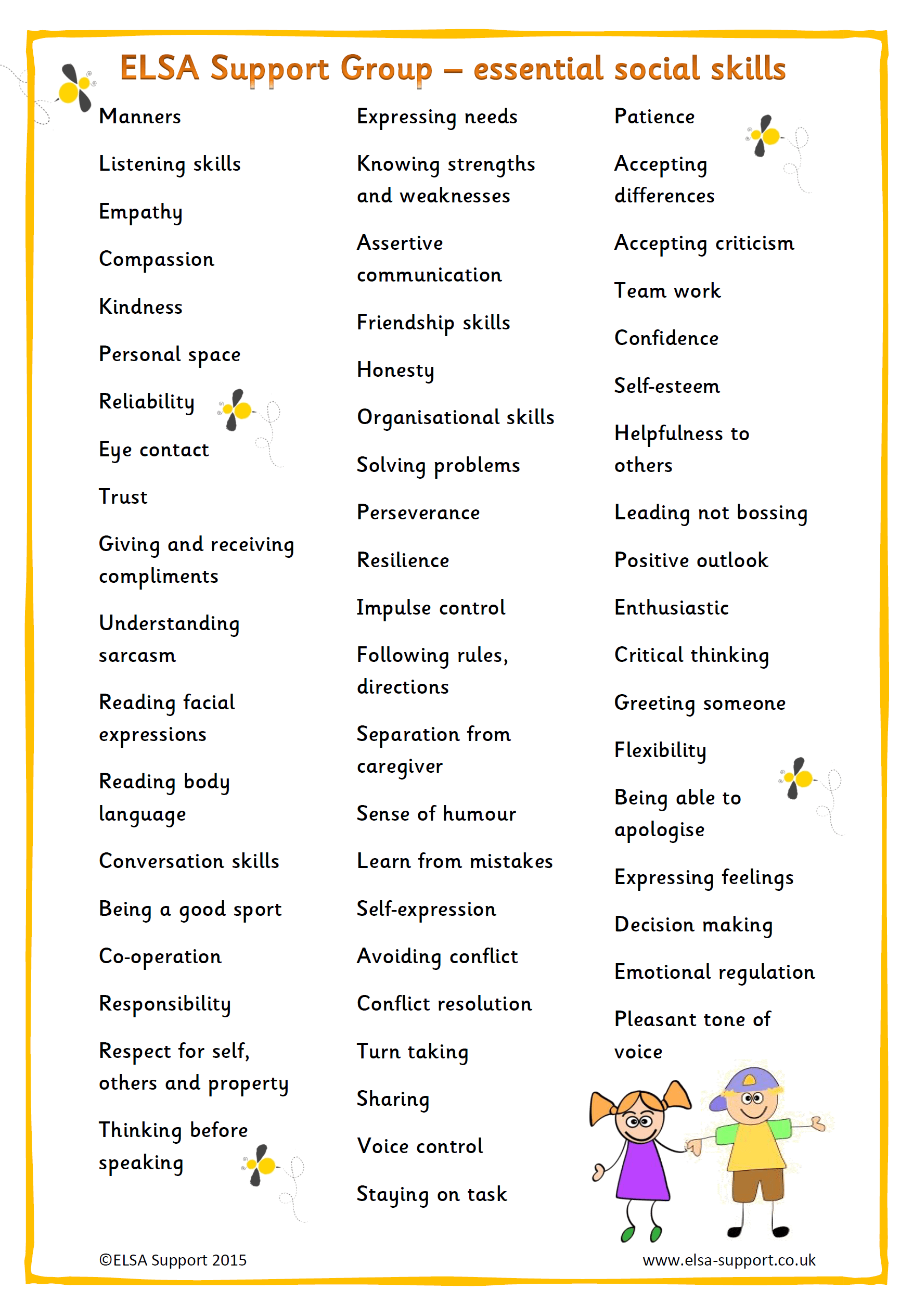 essential social skills elsa support social skills list