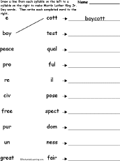 syllable to syllable matching worksheets at enchantedlearning com