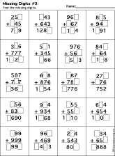 addition printout find the missing digits worksheet printout 3