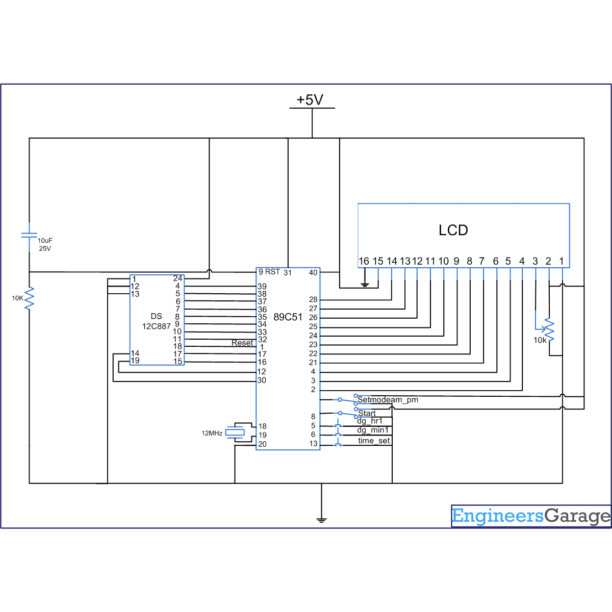 12 Hour Digital Clock Schematic Diagram