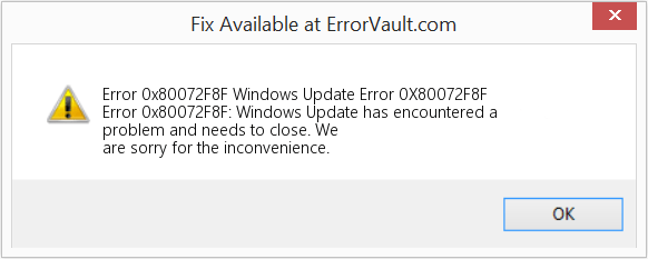 Code injection is common on windows. How To Fix Error 0x80072f8f Windows Update Error 0x80072f8f Error 0x80072f8f Windows Update Has Encountered A Problem And Needs To Close We Are Sorry For The Inconvenience