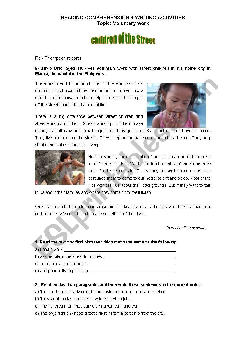 worksheet voluntary work reading comprehension