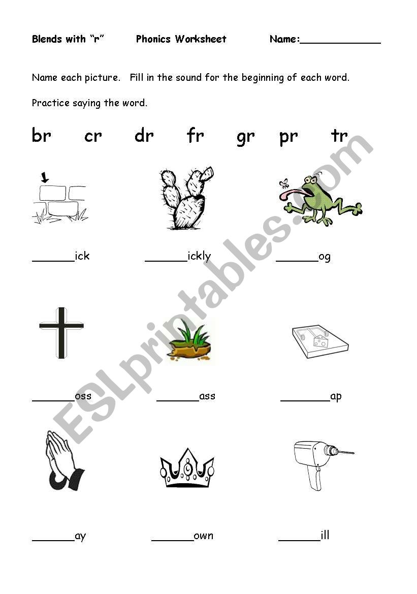 english worksheets blends with r