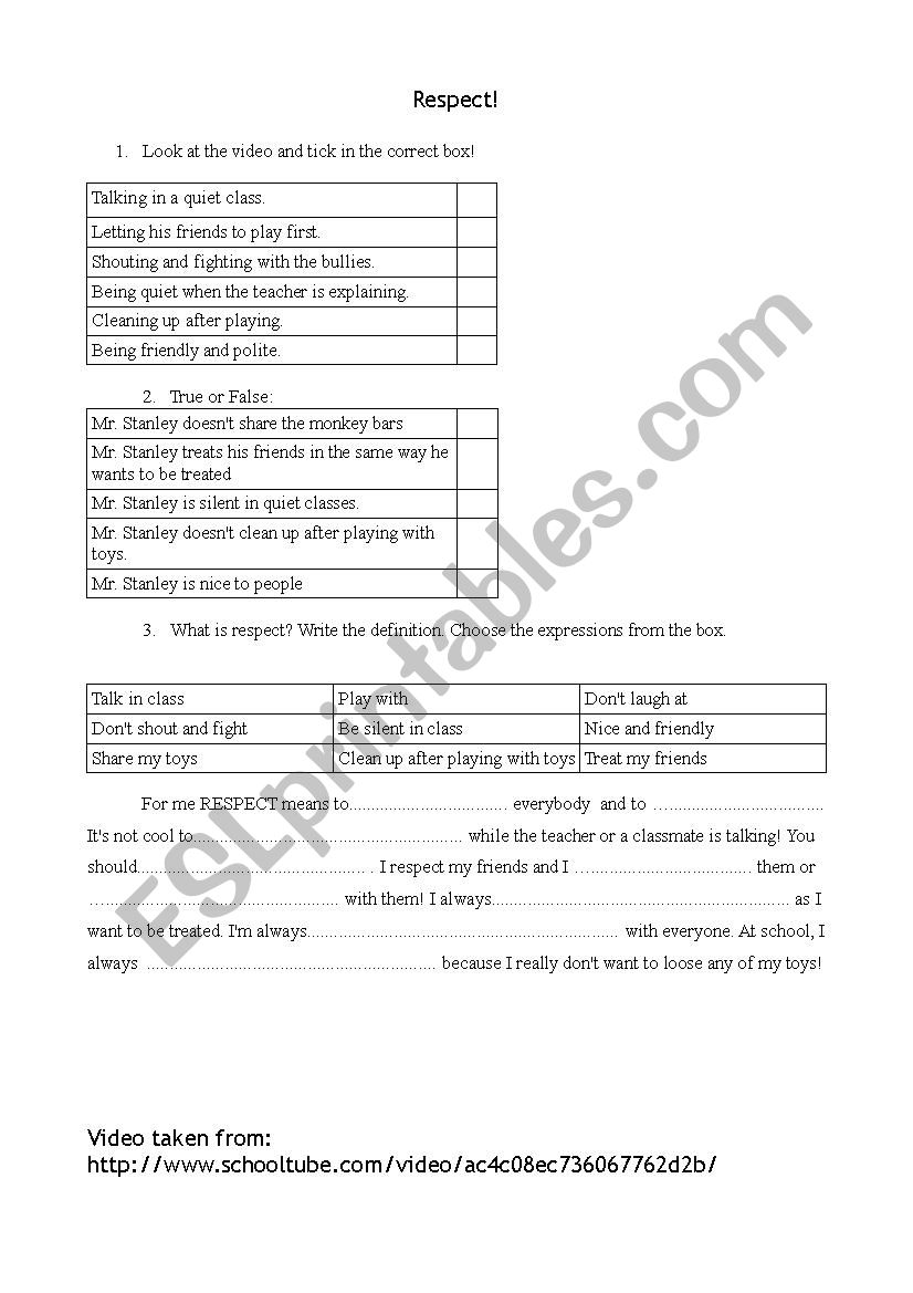 respect esl worksheet by aguspirez