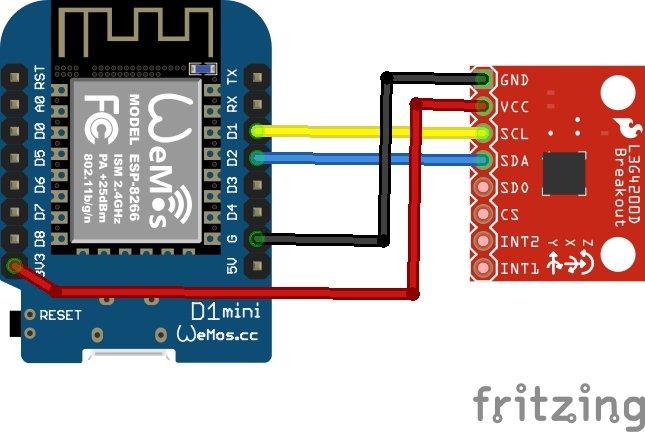 L3G4200D three-axis gyroscope and ESP8266 example ESP8266 and L3G4200D layout