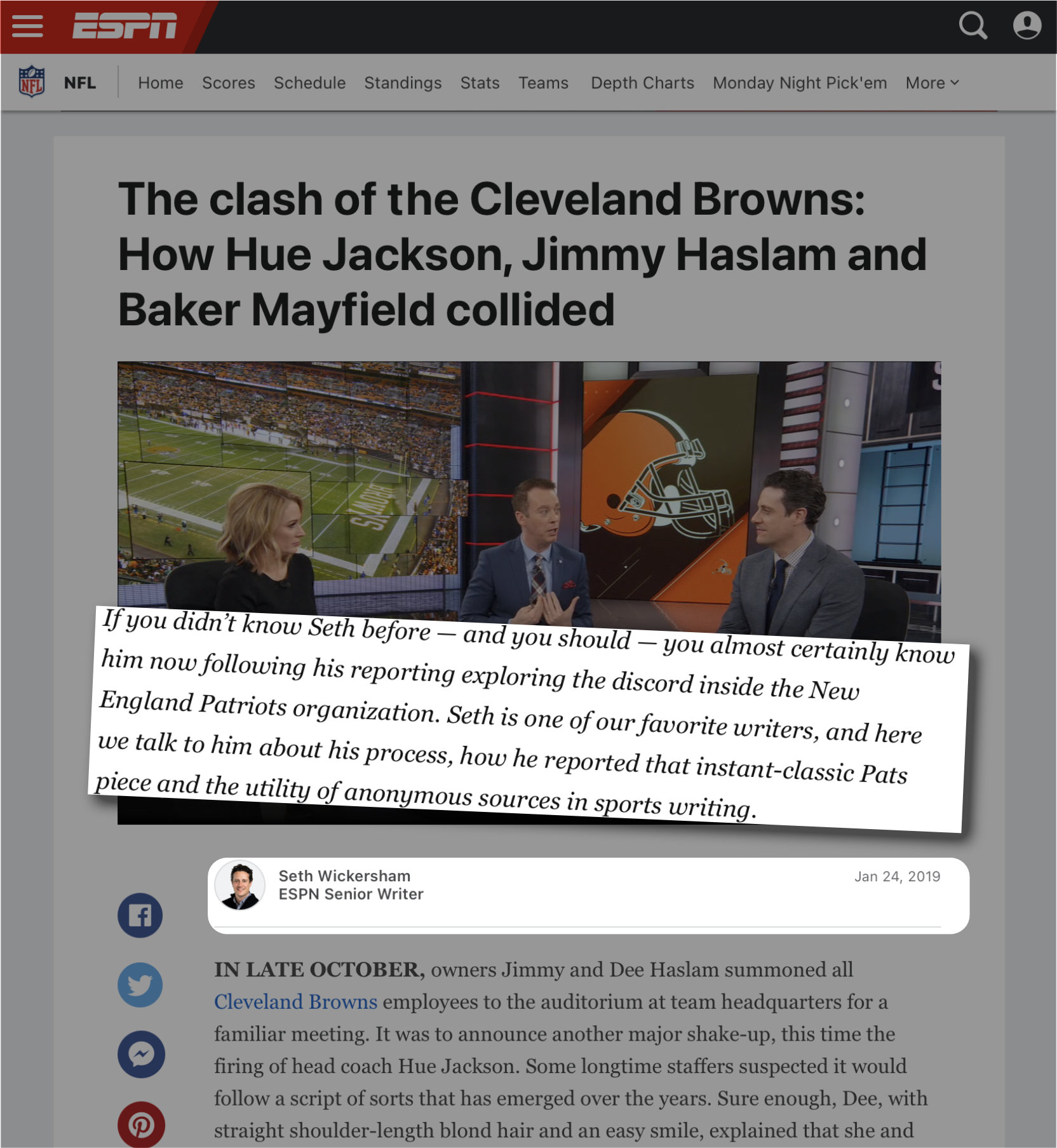 According to espn's dianna russini, a bengals staffer spotted the patriots' cameraman and proceeded to observe what he was doing. Journalism At Espn A Visual Snapshot Espn Front Row