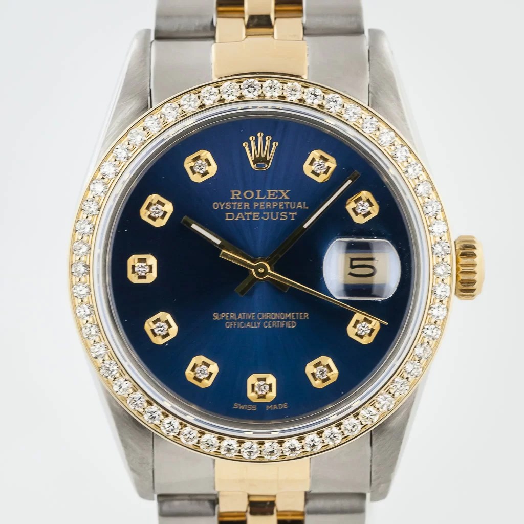 Rolex Datejust 36 Ref 16013 Men S Stainless Steel And 18k Gold Custom Dia Dial And Bezel 1988 Estates Consignments