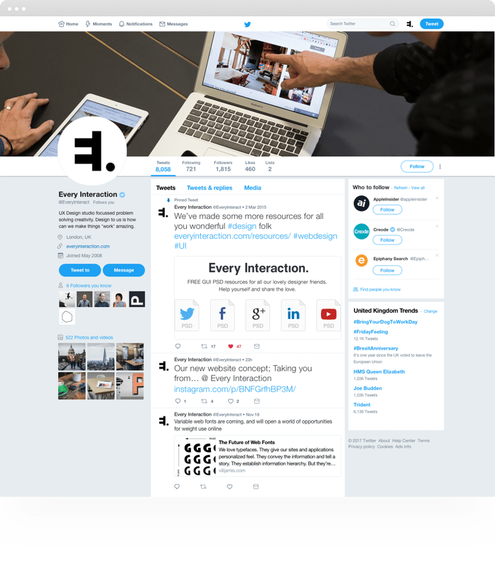 Twitter Profile GUI PSD/Sketch Template Every Interaction