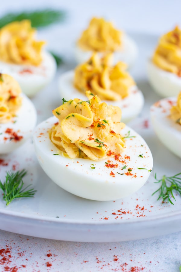 It contains less calories and is creamy . Devil Eggs Liw Cal / Roasted Red Pepper Deviled Eggs