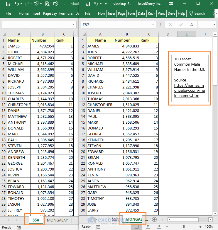 vlookup formula to compare two columns in different sheets