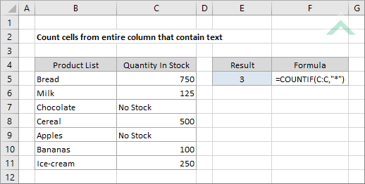 For example, how many orders were for a . Count Cells From Entire Column That Contain Text Using Excel And Vba Exceldome