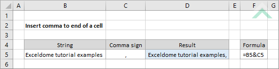 The concat formula to concatenate cells a1 and b1 values is: Insert Comma To End Of A Cell Excel And Vba Exceldome