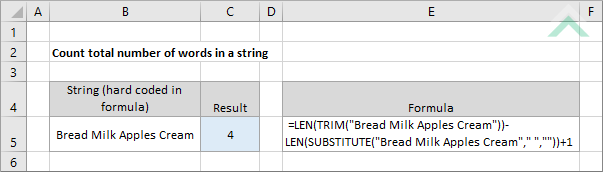 This formula is used to convert a number into . Count Total Number Of Words In A String Excel Exceldome