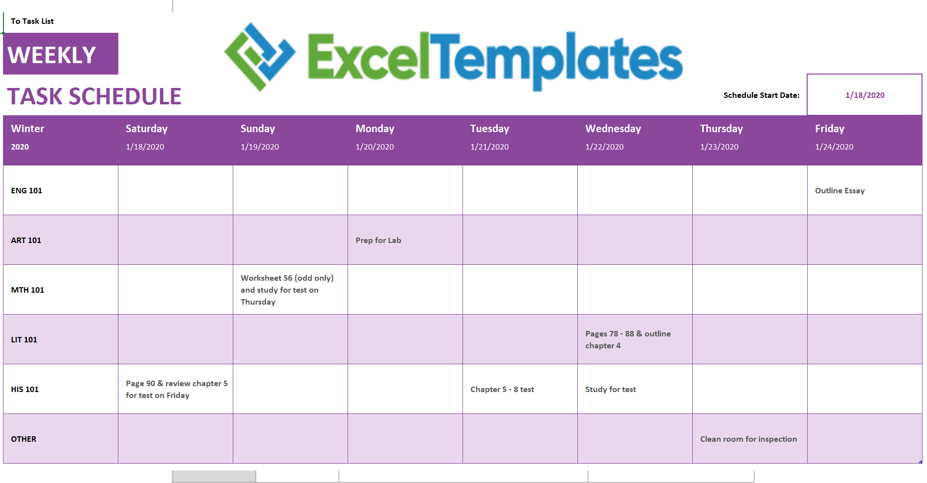 Workout Calendar Excel