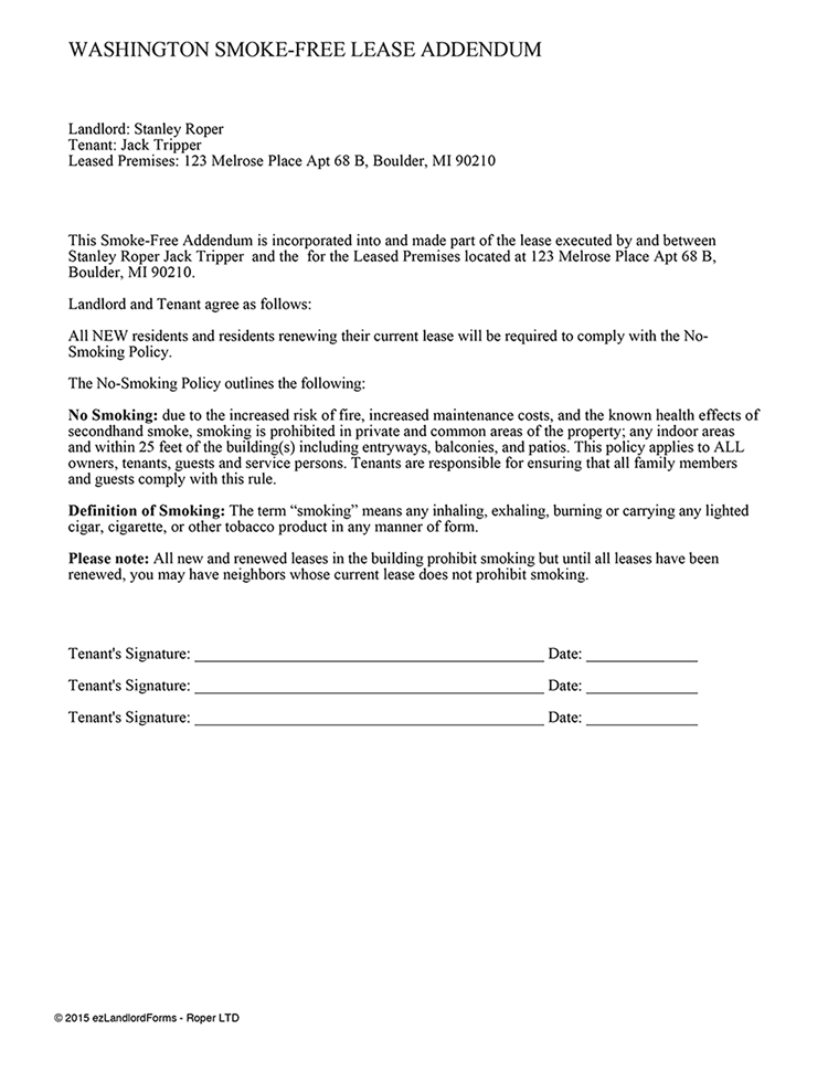 washington smoke free lease addendum ez landlord forms