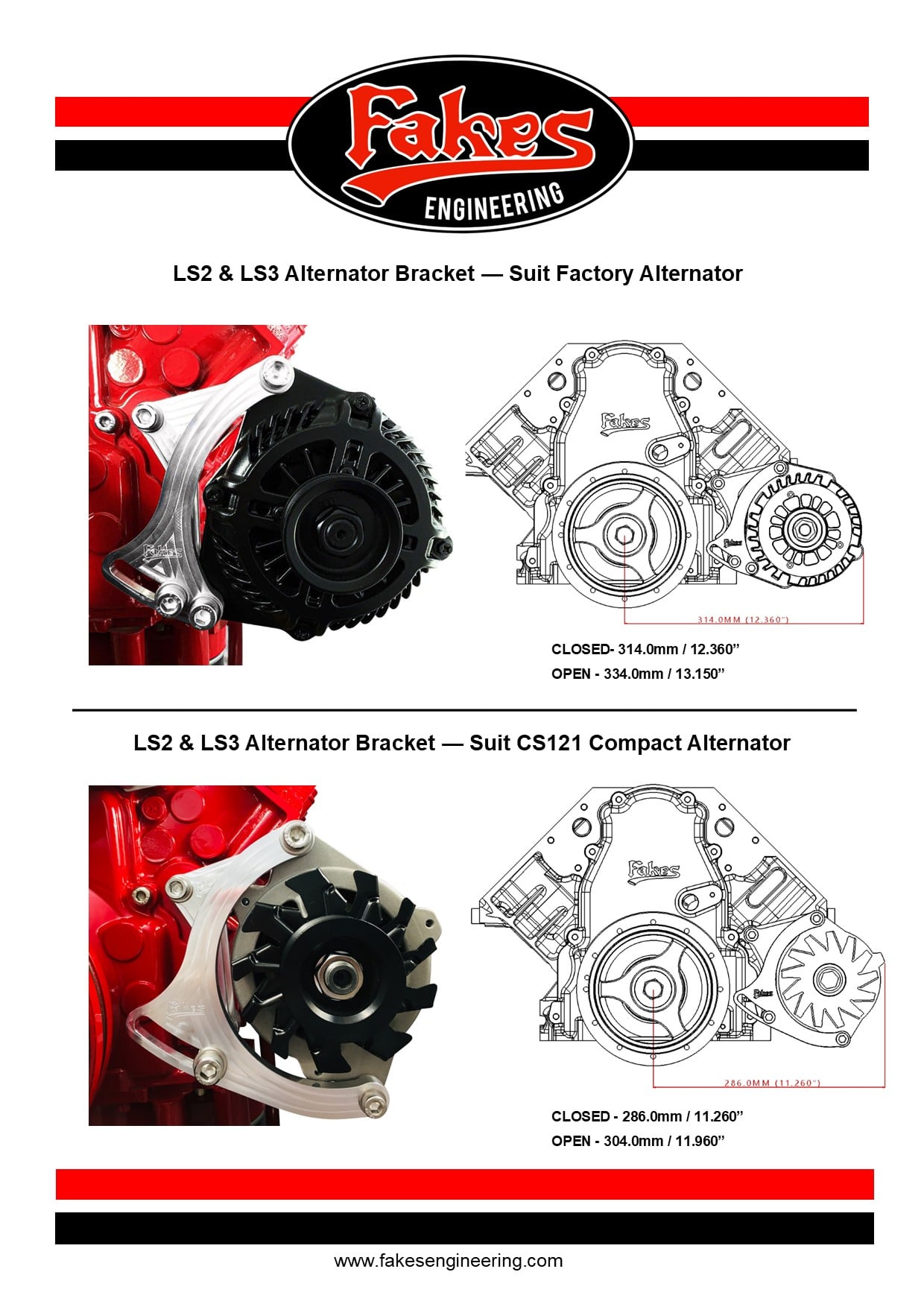 LS2 LS3 LSA Adjustable low mount billet alternator bracket