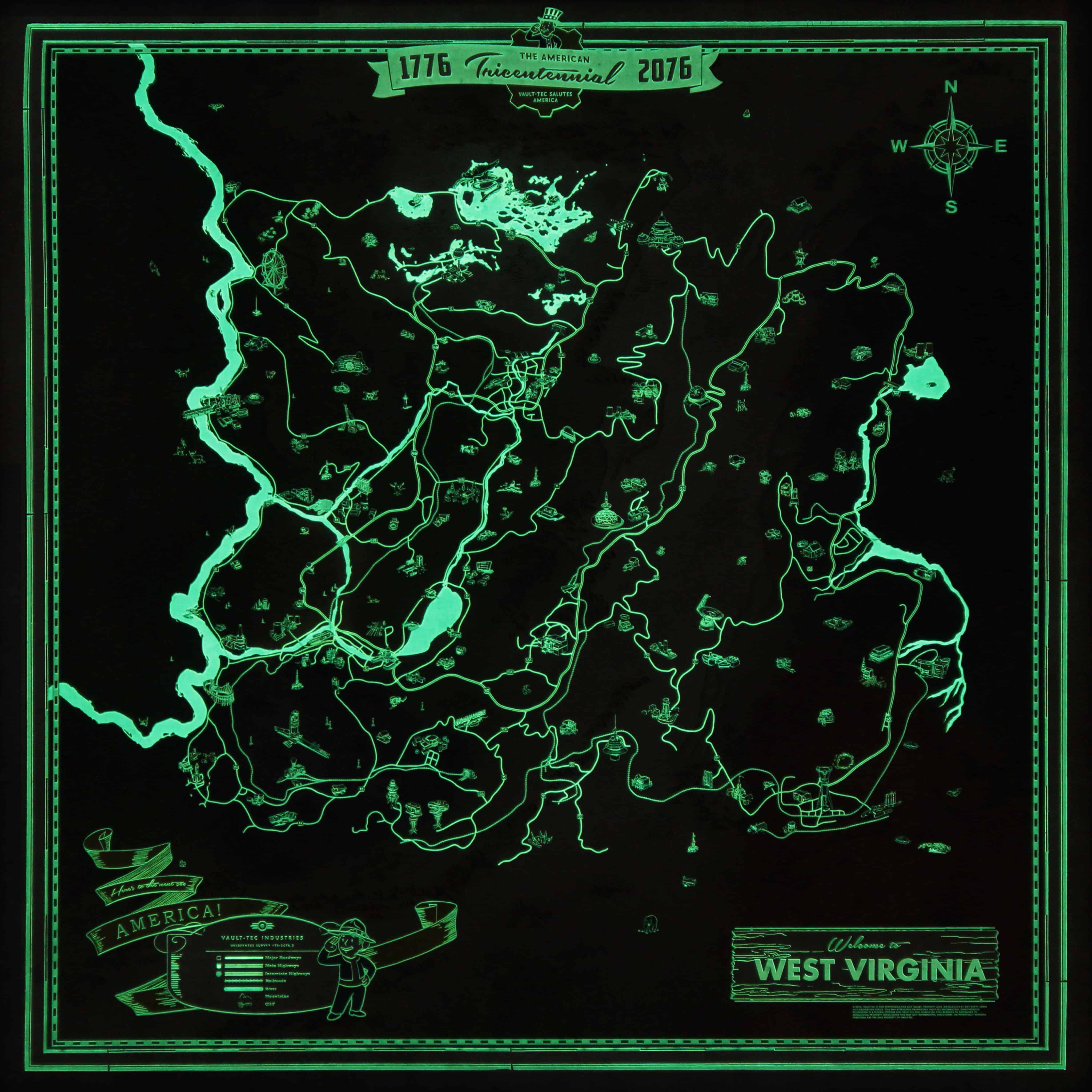 Jiahf fallout 76 mothman museum game poster fun art canvas art poster and wall art art print modern family bedroom decor póster 40 x 60 cm : Glow in the dark map - Fallout 76 Mod download