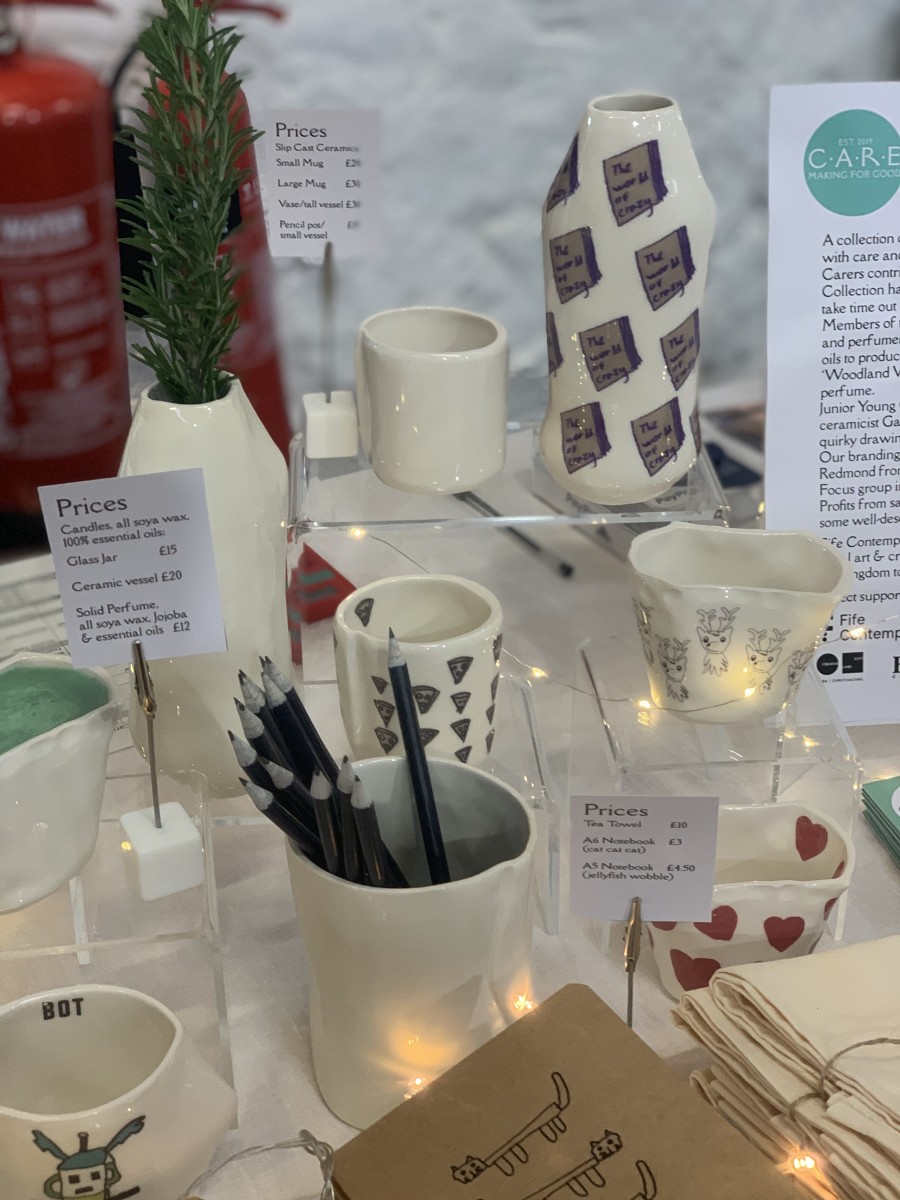 Ceramics and gifts on table at Bowhouse