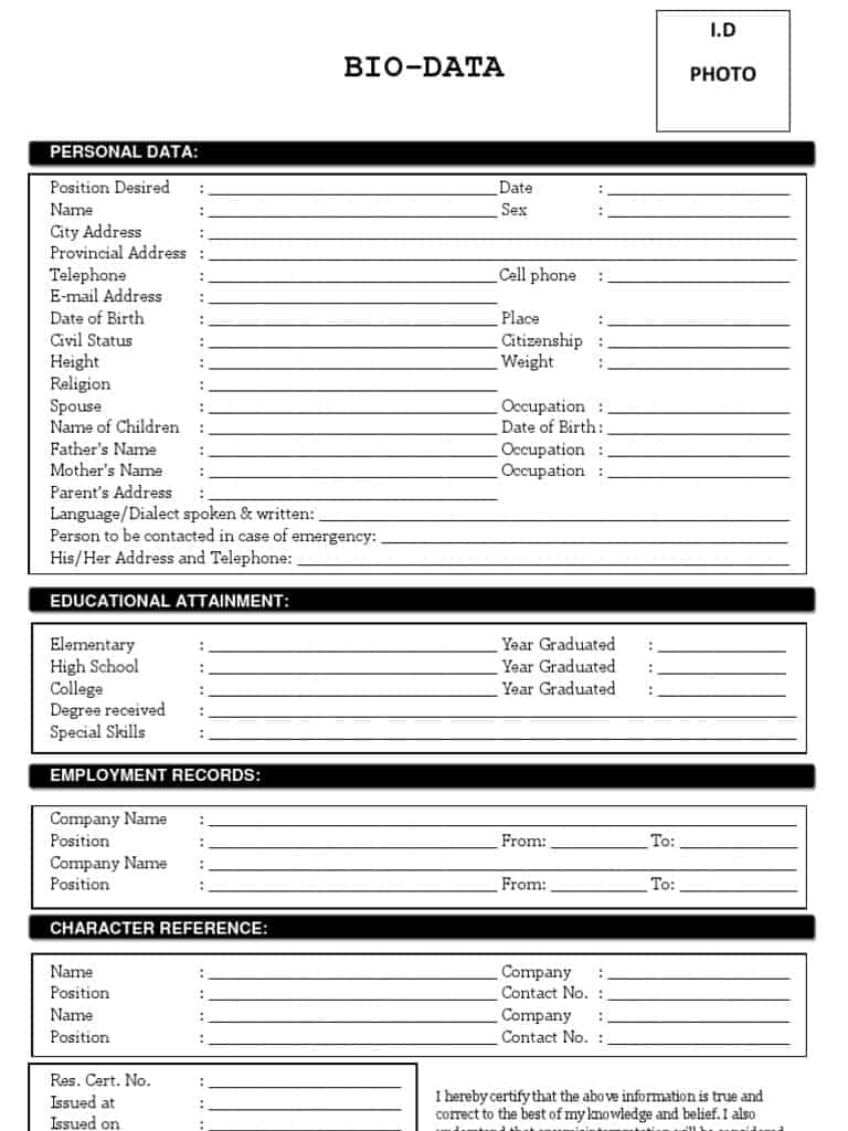 bio data forms find word templates